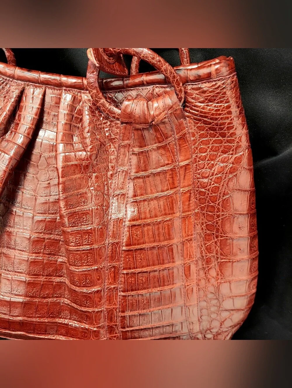 Nancy Gonzalez Genuine Crocodile Bag, Satchel Double Handle,  Burgundy